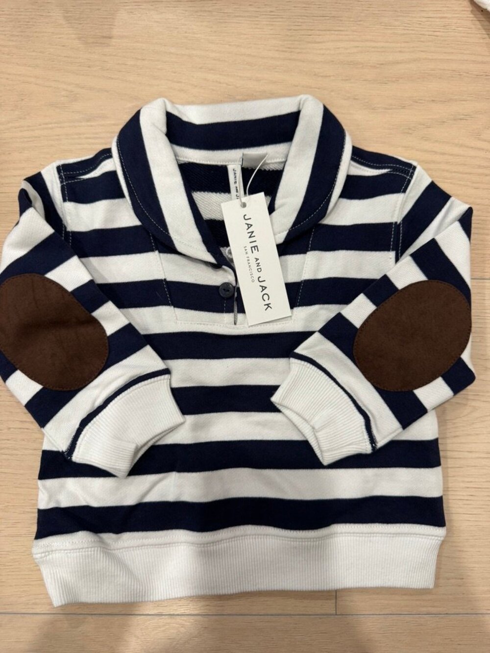 NWT Janie and Jack Quarter Zip 6 to 12 months Navy And White
